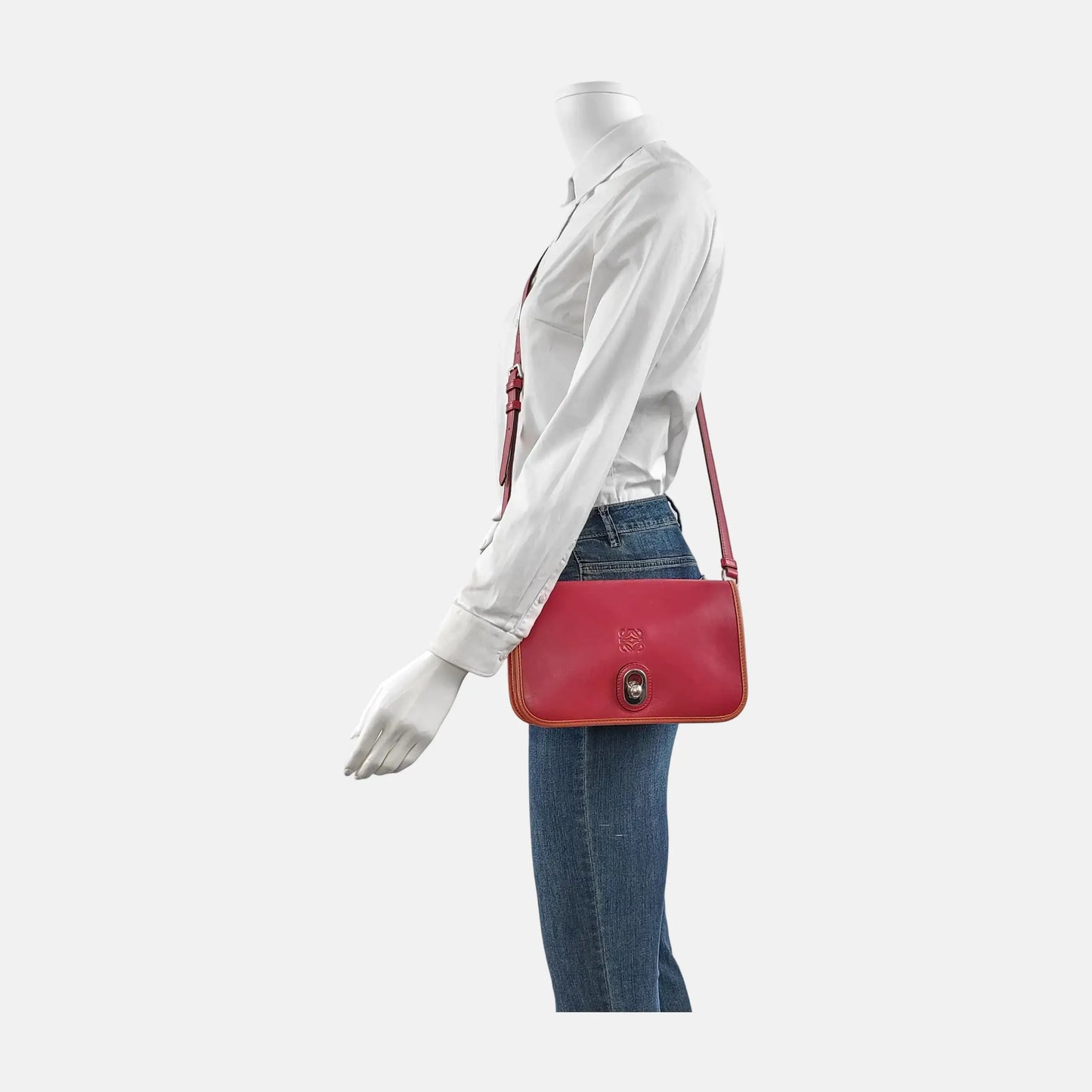 LOEWE Fuchsia Cowhide Single Shoulder Bag Crossbody Silver Hardware Removable shoulder strap-(SKU)-945199210