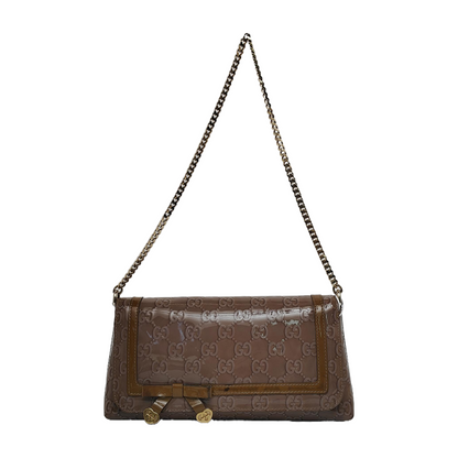 GUCCI Light Purple Patent Leather Monogram Damask Single Shoulder Bag Golden hardware-(SKU)-942136381