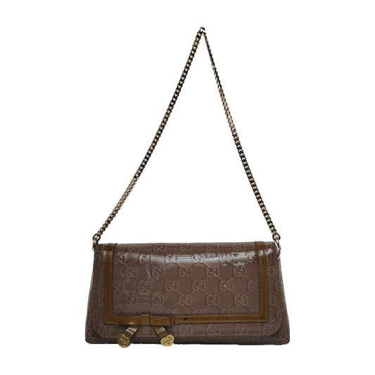 GUCCI Light Purple Patent Leather Monogram Damask Single Shoulder Bag Golden hardware-(SKU)-942136381