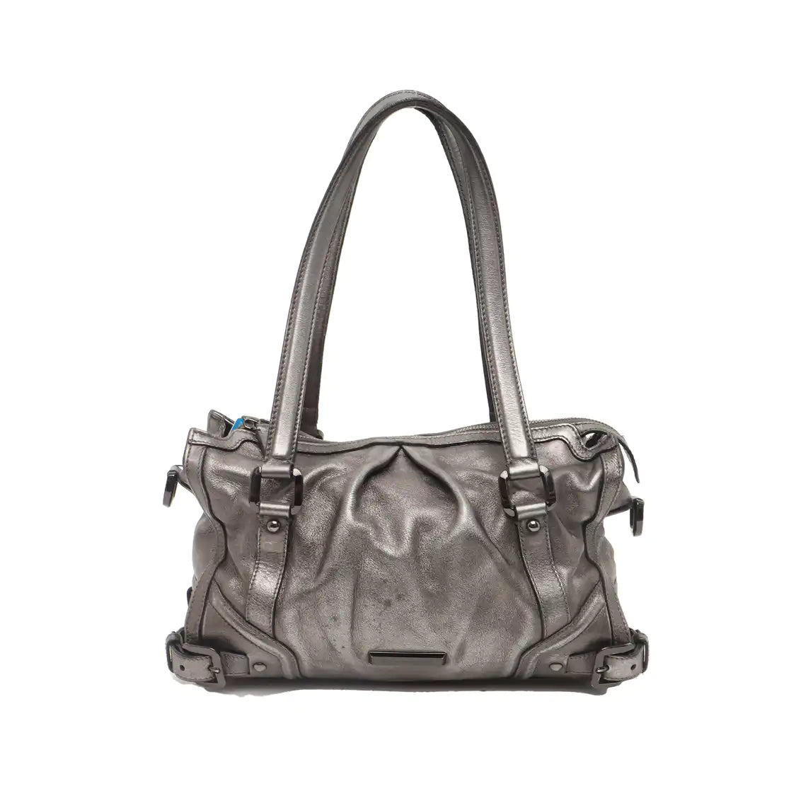 BURBERRY Silver Cowhide Single Shoulder Bag Crossbody Tote Bag Black hardware Removable shoulder strap-(SKU)-938135515