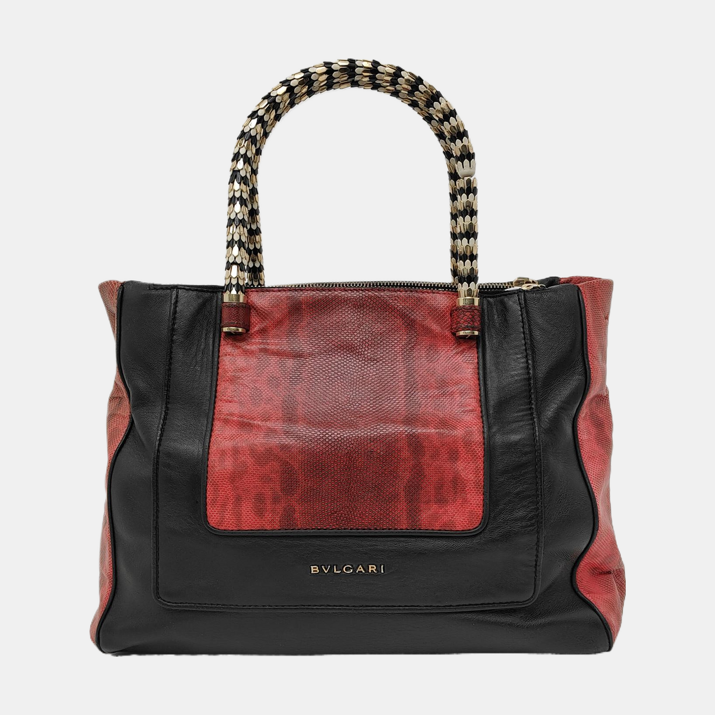 BVLGARI SERPENTI SCAGLIE Black cowhide tote bag Golden hardware-(SKU)-941127569