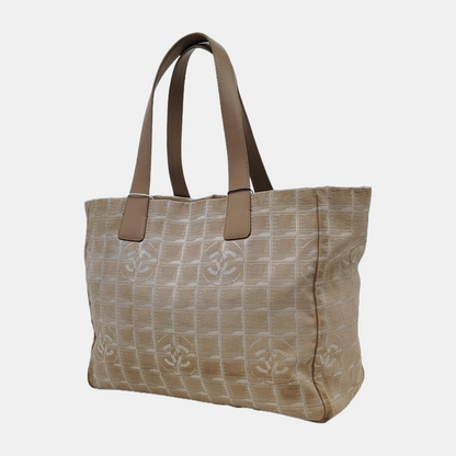 CHANEL TRAVEL LINE Ivory Fabric Ice Grid Single Shoulder Bag Tote Bag Golden hardware 9nan-(SKU)-944131983