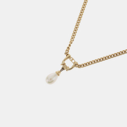 DIOR Gold Alloy Artificial Pearl and Diamond Necklace Length44cm-(SKU)-941361865