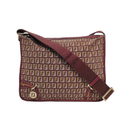 FENDI 棕色帆布双FShoulder Bag Handbag Golden hardware-(SKU)-944776879