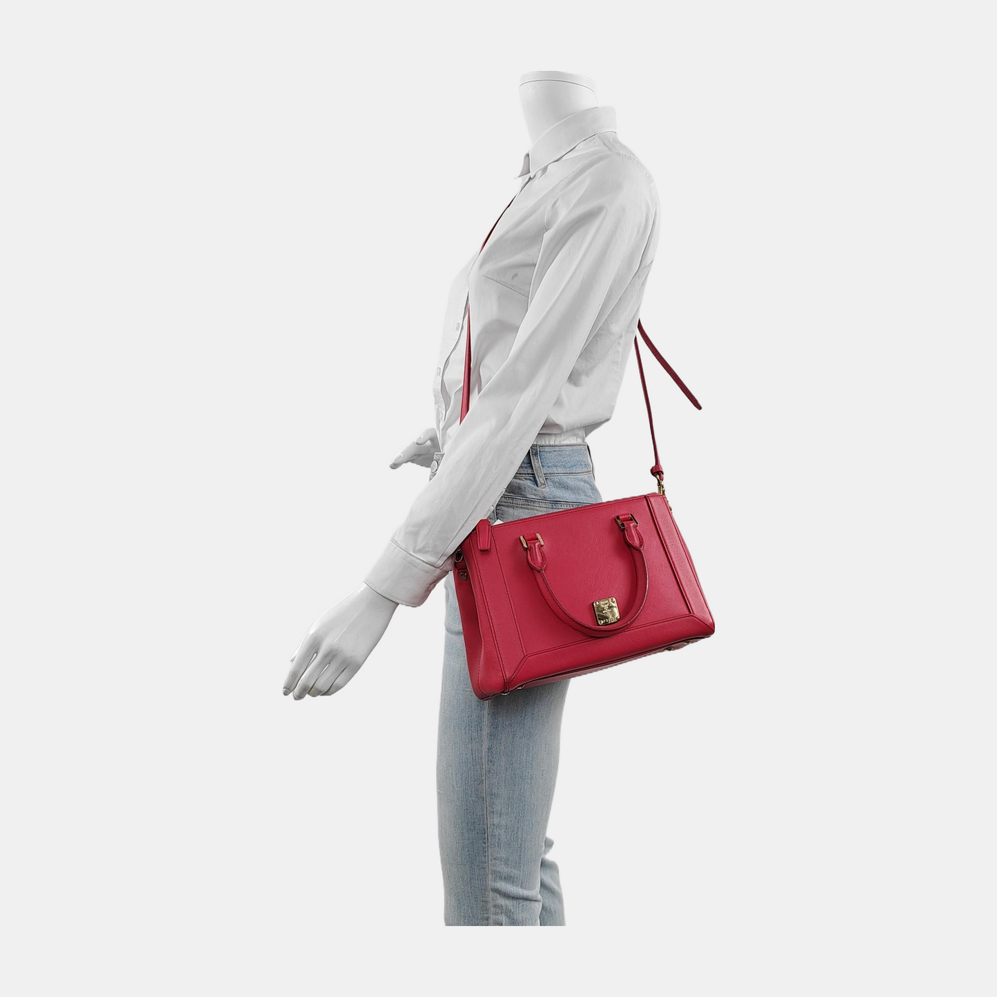 MCM NUOVO Hot Pink Leather Shoulder and Handbag Golden hardware Removable shoulder strap-(SKU)-943468994