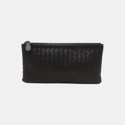 BOTTEGA VENETA Black Calf Leather Woven Clutch Black hardware-(SKU)-14277018