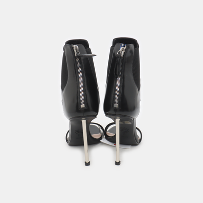 Alexander McQUEEN 39code Summer black leather mid-heel sandals for women-(SKU)-14467798
