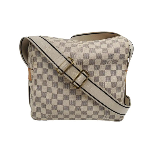 LOUIS VUITTON NAVIGLIO White Coated Canvas Chessboard Plaid Single Shoulder Bag Tote Crossbody Golden hardware-(SKU)-946272112
