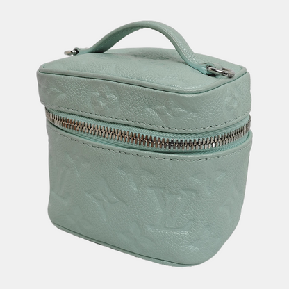 LOUIS VUITTON NICE Turquoise Green Leather Monogram Embossed Shoulder Bag Silver Hardware Removable Strap-(SKU)-942263065