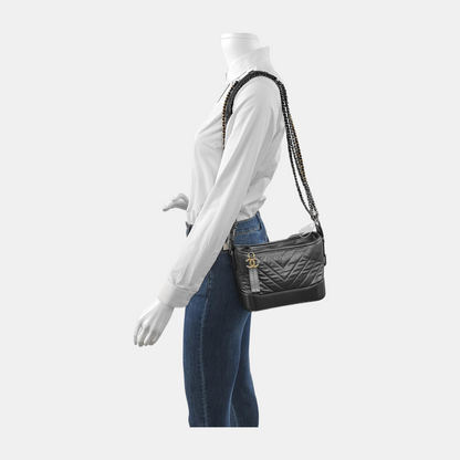 CHANEL GABRIELLE Small size deep grey leather quilted V pattern Gabrielle bag shoulder bag crossbody bag with gold silver ruthenium hardware 28 opening and removable shoulder strap-(SKU)-943365638