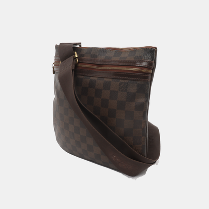 LOUIS VUITTON Brown Coated Canvas Checkered Single Shoulder Bag Crossbody Golden hardware-(SKU)-928779236