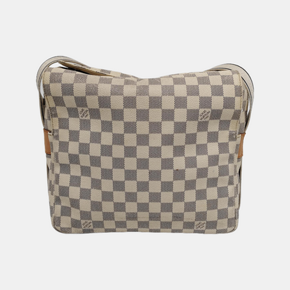 LOUIS VUITTON NAVIGLIO White Coated Canvas Chessboard Plaid Single Shoulder Bag Tote Crossbody Golden hardware-(SKU)-946272112