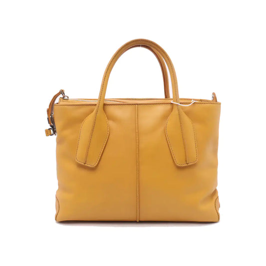 TOD'S D-Styling Ginger Yellow Leather Single Shoulder Tote Bag Silver Hardware Removable shoulder strap-(SKU)-929917405