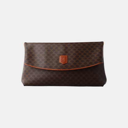 CELINE MACADAM CLUTCHES Brown Coated Canvas Triumph Clutch Golden hardware-(SKU)-14049943