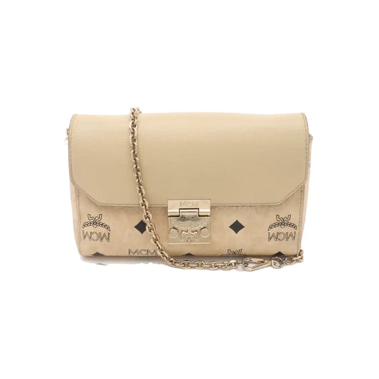 MCM MILLIE  Khaki Coated Canvas Monogrammed Bay Laurel Buckle Crossbody Shoulder Bag Golden hardware Removable shoulder strap-(SKU)-935170970