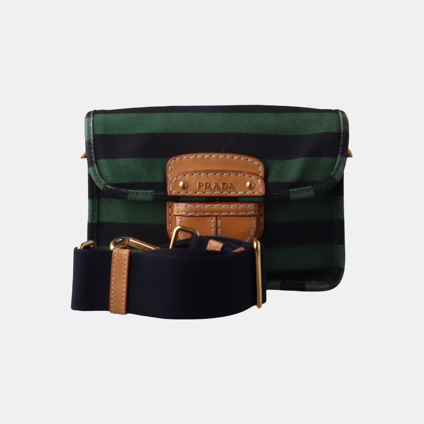PRADA Green Canvas Stud Quilted Single Shoulder Bag Crossbody Golden hardware Removable shoulder strap-(SKU)-14183352