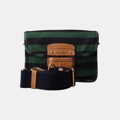 PRADA Green Canvas Stud Quilted Single Shoulder Bag Crossbody Golden hardware Removable shoulder strap-(SKU)-14183352