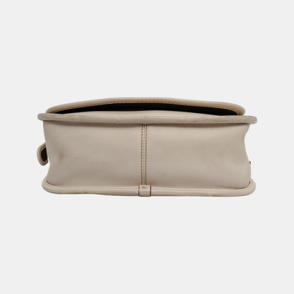 COACH SADDLE 23 Beige Leather Print Crossbody, Single Shoulder Bag Ruthenium color hardware Removable shoulder strap-(SKU)-944545101