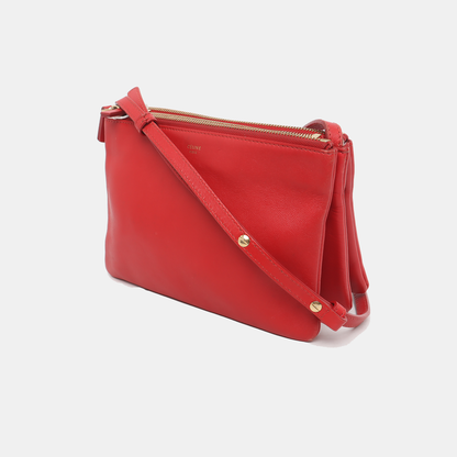 CELINE TRIO Small size Red Cowhide Crossbody Single Shoulder Bag Golden hardware Sub-bag-(SKU)-929979475