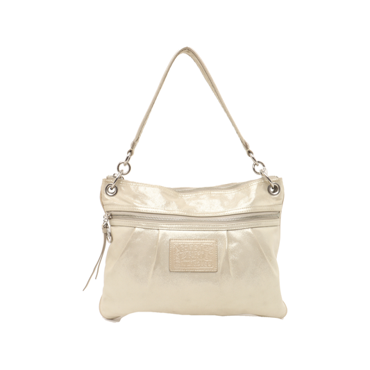 COACH Champagne Special Material Patchwork Quilted Single Shoulder Bag Silver Hardware Removable shoulder strap-(SKU)-937632095