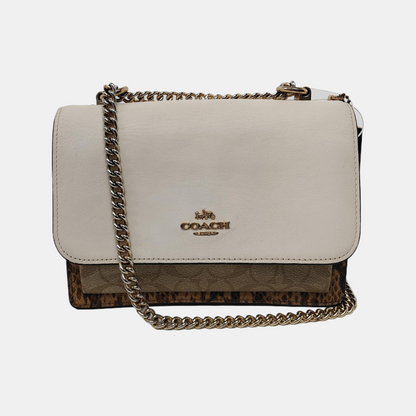 COACH KLARE Beige Leather Old Flower Embossed Crossbody Bag Shoulder Bag Golden hardware-(SKU)-942136285