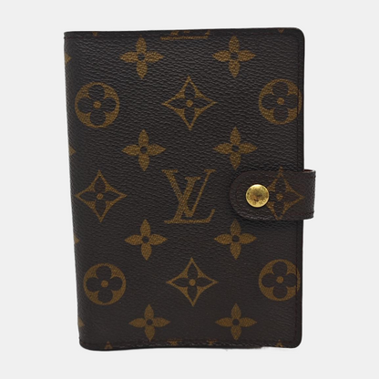 LOUIS VUITTON AGENDA Brown Coated Canvas Monogrammed Tote Handbag Golden hardware Vintage model-(SKU)-943035127