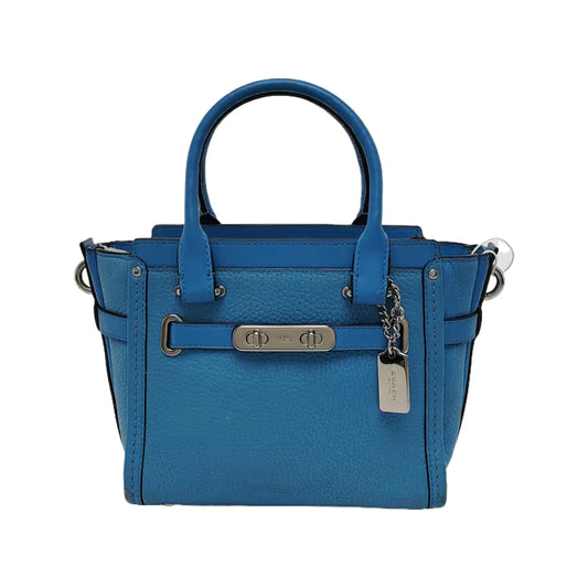 COACH SWAGGER Blue Cowhide Single Shoulder Bag Sling Bag Tote Silver Hardware Removable shoulder strap-(SKU)-940539626