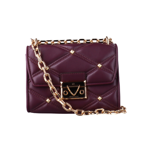 MICHAEL KORS Serena Medium size Burgundy Leather Quilted Shoulder Bag Crossbody Bag Golden hardware-(SKU)-14044778