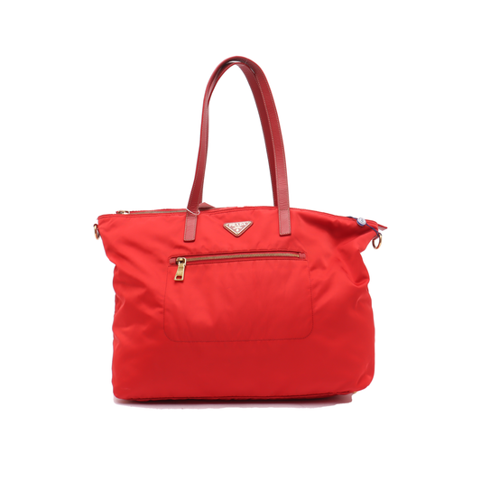 PRADA Tote bag Red Nylon Logo Single Shoulder Bag Crossbody Bag Handbag Golden hardware-(SKU)-13628648