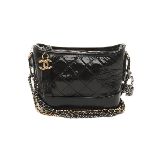 CHANEL GABRIELLE small black leather quilted diamond-stitched shoulder bag crossbody bag removable shoulder strap-(SKU)-14432621