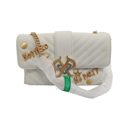 PINKO mini White Leather Quilted Stud Crossbody Bag, Single Shoulder Bag Golden Silver Hardware-(SKU)-944691063