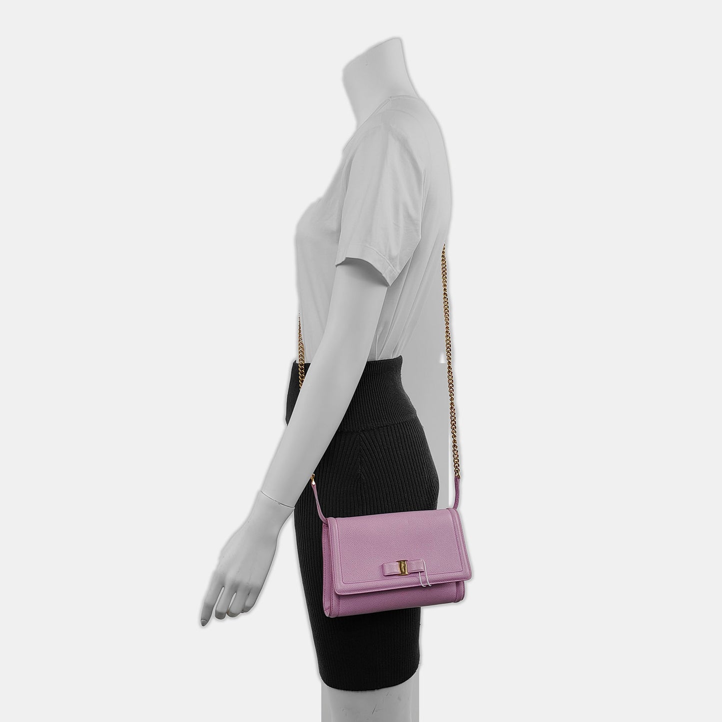 FERRAGAMO Ginny Purple Calf Leather Crossbody Bag Golden hardware Removable shoulder strap-(SKU)-940121051