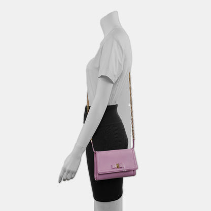 FERRAGAMO Ginny Purple Calf Leather Crossbody Bag Golden hardware Removable shoulder strap-(SKU)-940121051