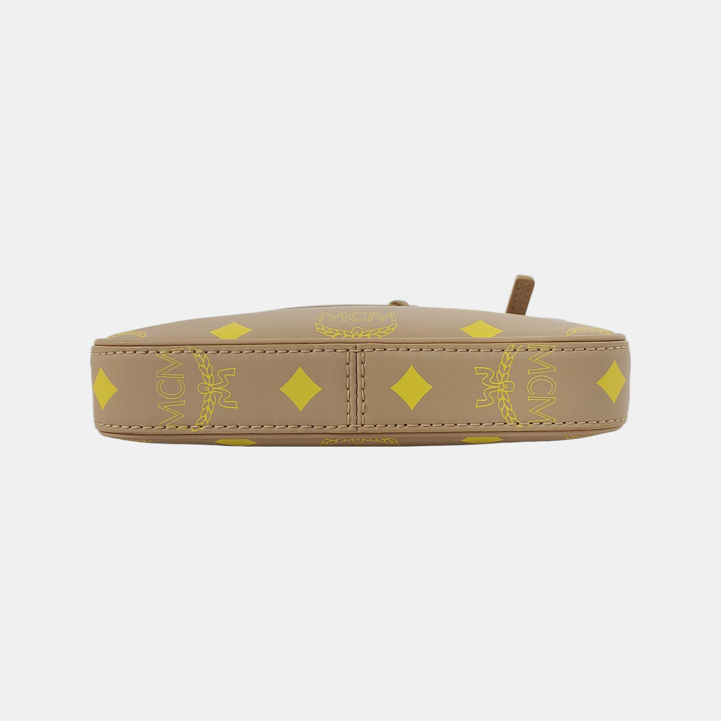 MCM DELMY mini Khaki Coated Canvas Monogram Single Shoulder Bag Handbag Crossbody Golden hardware shoulder straps-(SKU)-944497283