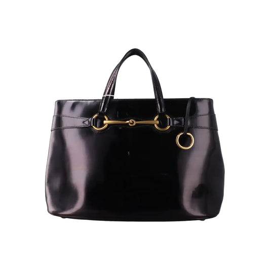 GUCCI Horsebit 1955 Black Patent Leather Saddle Bag Crossbody Bag Tote Bag Golden hardware Removable shoulder strap-(SKU)-933334082