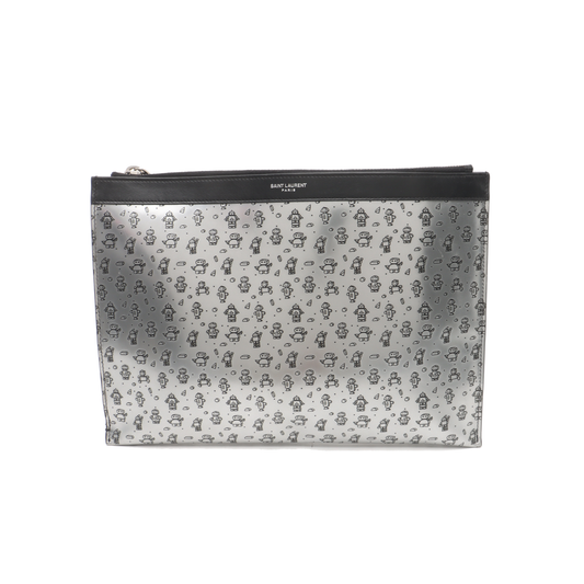 YSL Silver Cowhide Printed Handbag Silver Hardware-(SKU)-935155729