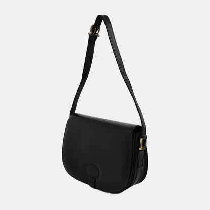 CELINE Black Leather Patchwork Single Shoulder Bag Golden hardware-(SKU)-941503752
