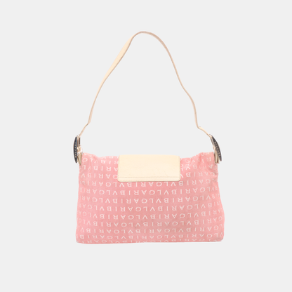 BVLGARI LA MANIE DES LOGOS Pink Canvas Jacquard Crossbody Shoulder Bag Silver Hardware Removable shoulder strap-(SKU)-13296603