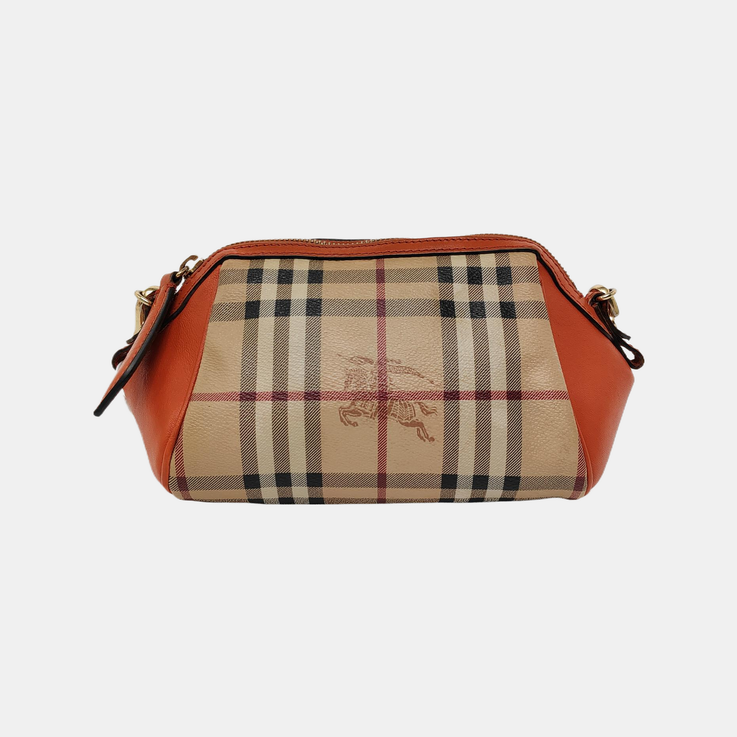 BURBERRY Beige Coated Canvas Warhorse Plaid Single Shoulder Bag Clutch Crossbody Golden hardware Removable shoulder strap-(SKU)-941127528