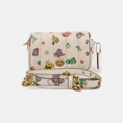 COACH DINKY White Lamb Leather Printed Quilted Single Shoulder Bag Crossbody Bag Golden hardware Removable shoulder strap-(SKU)-935605368