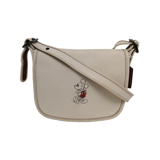 COACH SADDLE 23 Beige Leather Print Crossbody, Single Shoulder Bag Ruthenium color hardware Removable shoulder strap-(SKU)-944545101