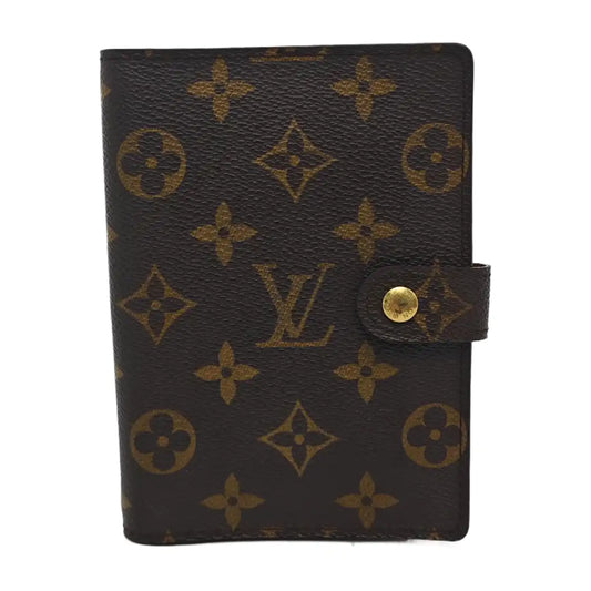 LOUIS VUITTON AGENDA Brown Coated Canvas Monogrammed Tote Handbag Golden hardware Vintage model-(SKU)-943035127