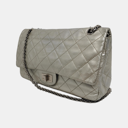 CHANEL 2.55 Silver Sheepskin Quilted Crossbody Shoulder Bag Silver Hardware 12 Flap-(SKU)-941216566