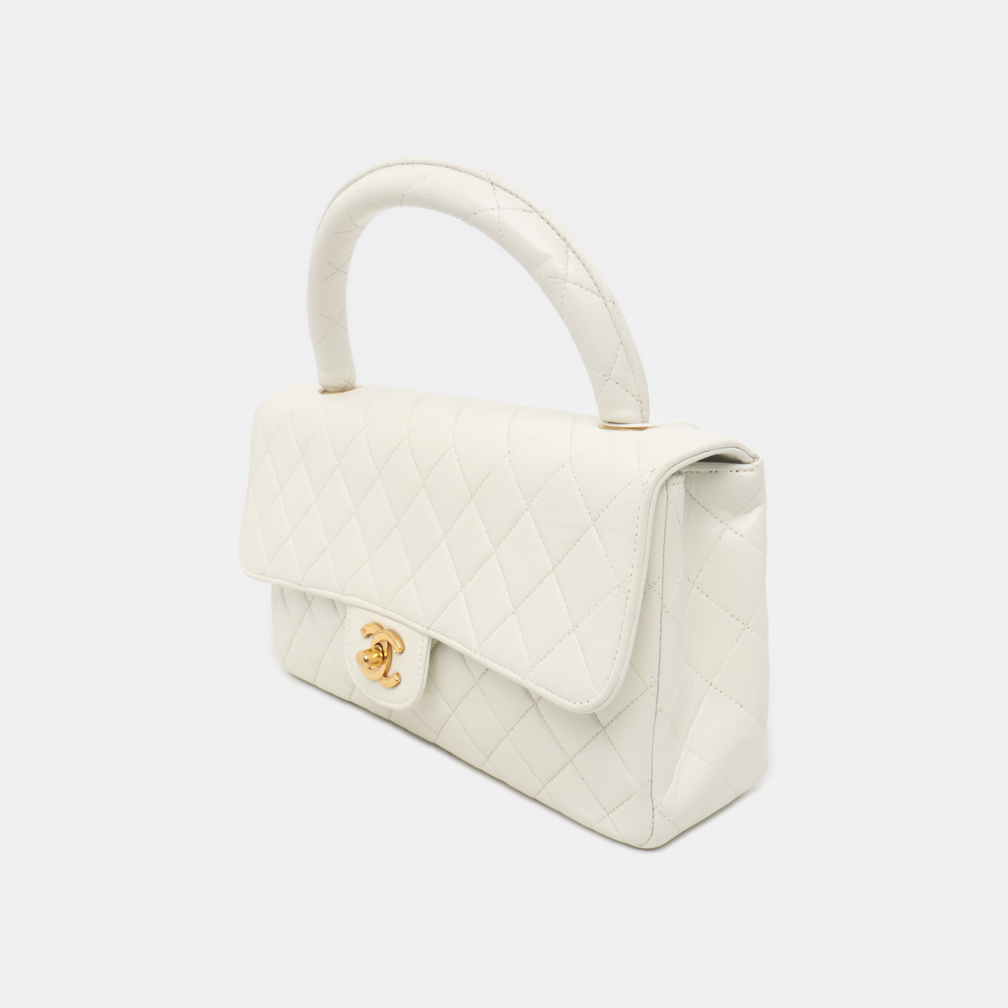 CHANEL KELLY PARENT White Calfskin Quilted Handbag with Gold Hardware, Vintage-(SKU)-931087336