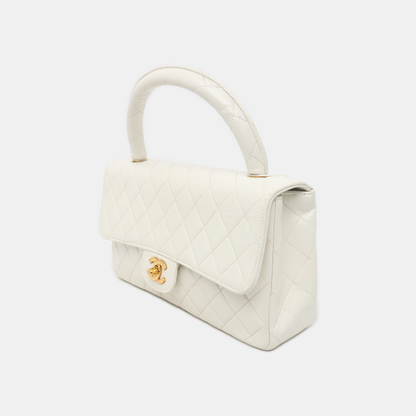 CHANEL KELLY PARENT White Calfskin Quilted Handbag with Gold Hardware, Vintage-(SKU)-931087336