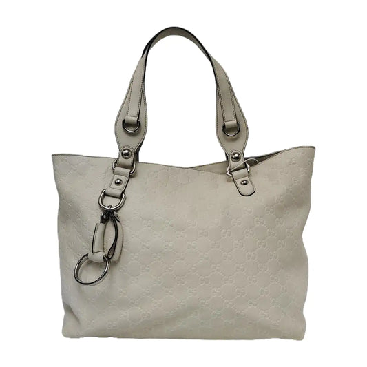 GUCCI Tote bag Beige leather old flower embossed single shoulder bag, crossbody bag Silver Hardware-(SKU)-942708264