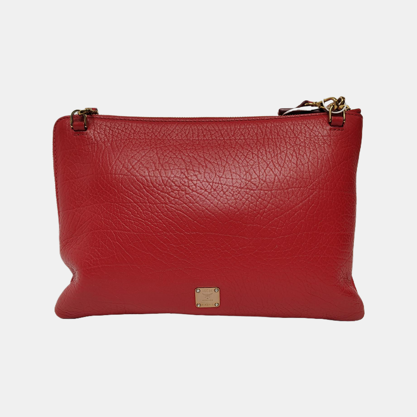 MCM Red Leather Rivet Embellished Crossbody Shoulder Bag Golden Silver Hardware Removable shoulder strap-(SKU)-942099905