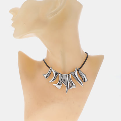FERRAGAMO Silver Leather Alloy Necklace Length44cm-(SKU)-940395883