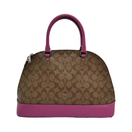 COACH SIERRA Khaki Coated Canvas Monogram Carriage Single Shoulder Bag Sling Bag Handbag Silver Hardware Removable shoulder strap-(SKU)-942426011