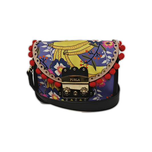 FURLA Metropolis Purple Nylon Printed Crossbody Bag Handbag Single Shoulder Bag Golden hardware Removable shoulder strap-(SKU)-938628435